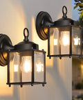 Heavy Duty Outdoor Wall Lanterns Waterproof Exterior Sconces With Beveled Glass Rugged Black Porch Lights For Front Doors mounted on a wall.
