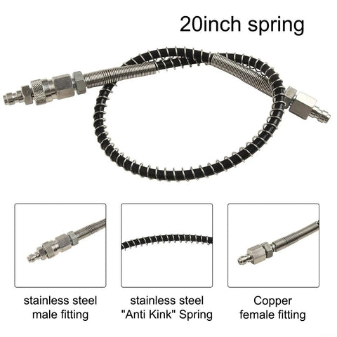 Pro Grade 20 Inch High Flow Air Hose Adapter For HPA Fill Station 4500 PSI Connection, stainless steel spring hose with male and female fittings