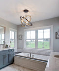 Bathroom with Three Light Farmhouse Dope Vintage Chandelier With Industrial Chrome Matte Finish E12 Base above bathtub