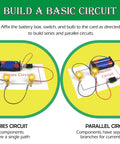Instructions for series and parallel circuits from Cool Hands On Electric Science Kit For Kids With 12 Power Missions STEM Lab