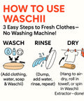 Instructional graphic showing how to use No Sweat Pocket Size Manual Travel Clothes Washer For Camping And Vanlife.
