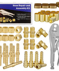 Hose Repair Kit With Crimper And Crimp Tool For 3/16 To 1/4 Inch ID Air Hoses Brass Fittings Welding Torch Kit 49 Piece Set