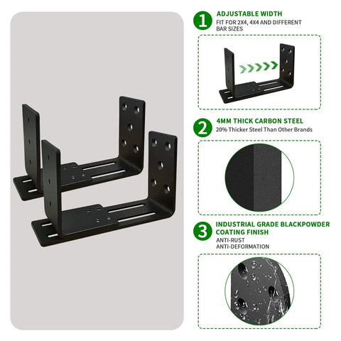 Heavy Duty Door Barricade Brackets Adjustable Security Bar Holder for 2x4 and 4x4 Lumber, carbon steel set of 2