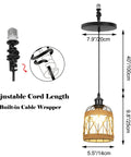 Kiven Instant Light Conversion Kit for 4/5/6inch Hole, adjustable cord with built-in wrapper, 5.5" diameter rattan pendant light.