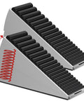 Optish 2-pack heavy-duty door stopper wedges with adjustable spring, 3-in tall metal wedges with black rubber ribs.