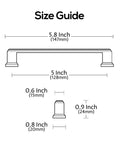 Size guide for 10 Pack Brushed Satin Nickel Cabinet Pulls 5 Inch Hole Center Cabinet Handles For Cabinets And Drawers Kitchen Furniture