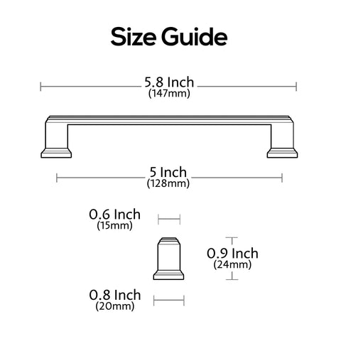 Size guide for 10 Pack Brushed Satin Nickel Cabinet Pulls 5 Inch Hole Center Cabinet Handles For Cabinets And Drawers Kitchen Furniture