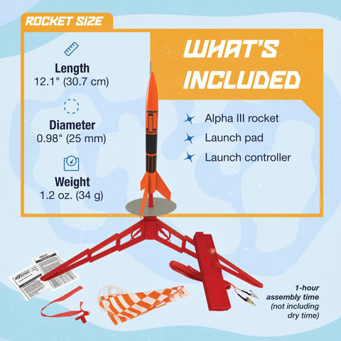 Alpha III Beginner Rocket Building Kit For Ages 10 And Up With Launch Pad And Controller Easy Build Model Rocket Set contents