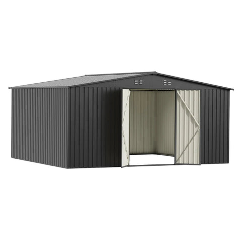 12 x 14 Ft Metal Outdoor Storage Shed Waterproof With Lockable Door All Weather Bike And Tools Shelter for Patio
