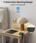 Desk Clamp Power Strip Surge Protector With Five AC Outlets And Three USB Ports on bedside table, black, 3-sided design.