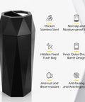 Top Shelf Commercial Trash Can And Outdoor Garbage Bin With Snug Lid Super Tough Stainless Steel Waste Container Made To Take A Beating For High Traffic Shops Or Offices Matte Black Trim, featuring a diamond design.