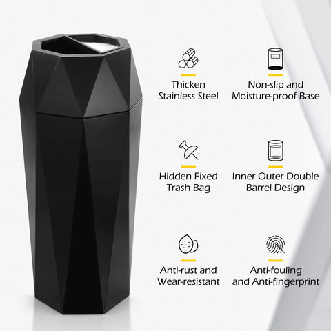 Top Shelf Commercial Trash Can And Outdoor Garbage Bin With Snug Lid Super Tough Stainless Steel Waste Container Made To Take A Beating For High Traffic Shops Or Offices Matte Black Trim, featuring a diamond design.