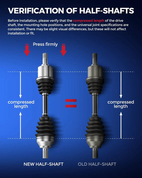 Front CV Axle Shaft Assembly Fits Toyota Camry 2002-2009, Highlander 2001-2007, Solara 2004-2006 And 2007-2008 Manual, OEM Style Replacement CV Axles 66-5245 66-5247, compressed length comparison