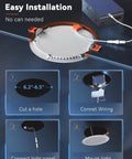 Installation steps for 6 Inch Recessed LED Downlight With Junction Box, 6 CCTs From 2500K To 5000K, Dimmable And ETL Certified