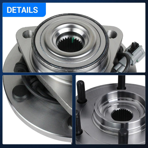 Close-up of Two Pack Front Wheel Hub and Bearing Assembly for Nissan Titan 04-07, Armada 05-07, Pathfinder 04, Infiniti QX56 04-07 - 6 Lug with ABS