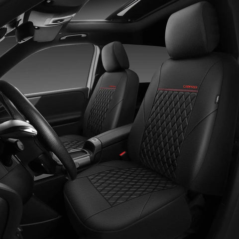 Premium Quilted Leather Front Seat Covers For Cars, Waterproof PU Vinyl, Airbag Compatible, Two Piece Set, Black interior