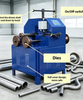 Heavy Duty Rolling Pipe Bending Machine With Round And Square Dies For Metal Tubing, showcasing the controls, dies, and metal pipes.