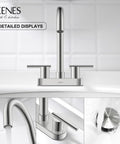 4 Inch 2 Handle Centerset Brushed Nickel Lead Free Bathroom Faucet With Pop Up Drain And Two Water Supply Lines Modern Commercial Style
