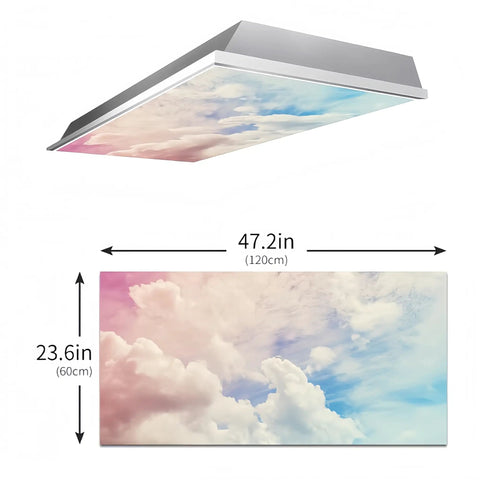 2x4 Foot Fluorescent Light Cover With Pink Clouds Backlit Film shown with dimensions in inches and centimeters
