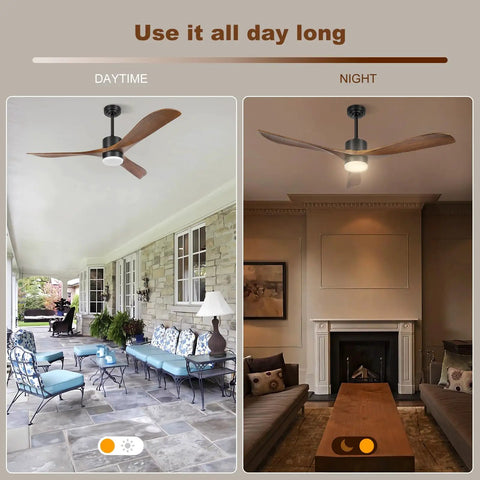 56 Inch Wood Ceiling Fan With Remote Control And Light Memory Indoor Outdoor Ready in daytime and night settings
