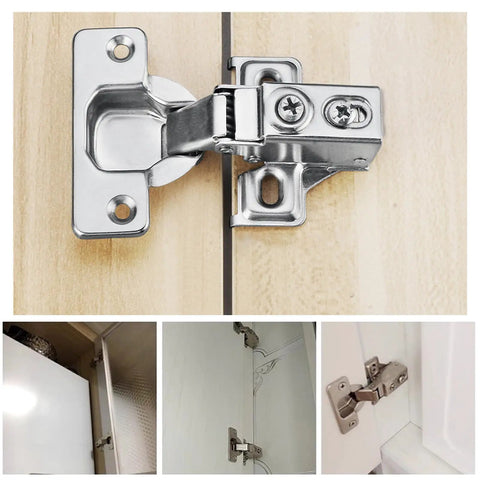 35mm Short Arm Inset Hinges Featuring Breezy Soft Close Hydraulic Damper For Hidden Cabinet And Wardrobe Doors close-up on zinc alloy hinge installed on wood