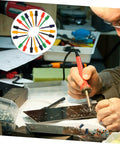 Technician using soldering tool with Alligator Clip Test Probes Set 20 Pack Mini Test Grabbers For Digital Multimeters in background