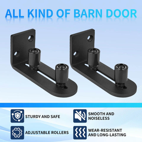 Beefed Up Barn Door Hardware Kit With Floor Guide And Adjustable Rollers For Whisper Quiet Sliding, black steel brackets