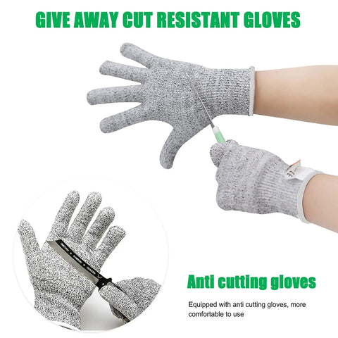 Hands demonstrating anti cutting gloves with knife resistance feature, promoting safety and comfort in use.