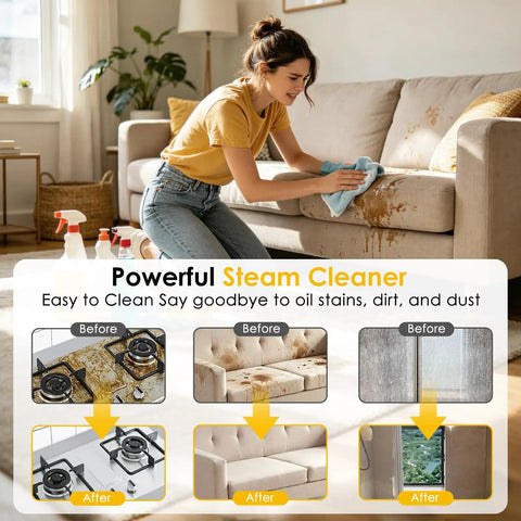 Huitine Portable Steam Cleaner With 1.9 Qt Tank Delivers Powerful High Temp Steam For Stubborn Grease And Dirt On Grout Stovetop And Tiles Ideal For Deep Home Cleaning Maintenance Tasks used on stained couch.