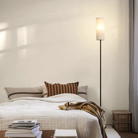 Modern Tall LED Floor Lamp With Linen Shade And Black Iron Pole, Perfect For Living Room, Bedroom, Or Office, E26 Bulb Ready
