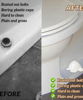 Before and after of a toilet with Whimsical Sea Turtle Ceramic Toilet Bolt Caps For Standard Toilets White Finish