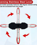 JoyFans brake caliper compression tool set with four spreader plates, stainless steel arms and red grips