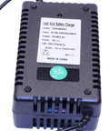 48V 2.5A Battery PC Plug Charger for Electric Bikes and Scooters color black with label for specifications and safety badges