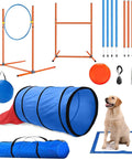 Budget Friendly All In One Dog Agility Training Set With Tunnel Weave Poles Hurdles Flying Disc Jump Ring Pause Box Clicker