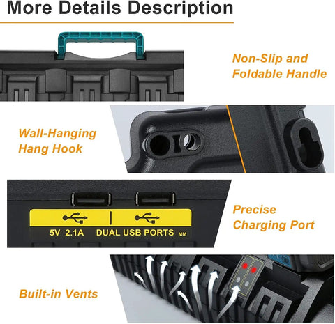 Four Port Battery Charger Station For 12V 20V Max And 60V Max Li-Ion Batteries - Simultaneously Power Up DCB206 DCB205 DCB240 DCB606 DCB609 And More Fast Reliable Charging For DIY Projects