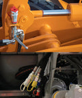 Front close-up of 1/4 NPT ISO 5675 CEKER Pioneer hydraulic quick-connect coupler with carbon steel poppet valve on orange machinery.