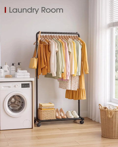 Heavy Duty Clothes Rack With Roll Free Mesh Shelf And Smooth Casters, 82 Pound Steel Clothing Organizer For Coats And Dresses, Tool Free Setup Wardrobe Stand Rock Solid For Every Walk In Closet Space