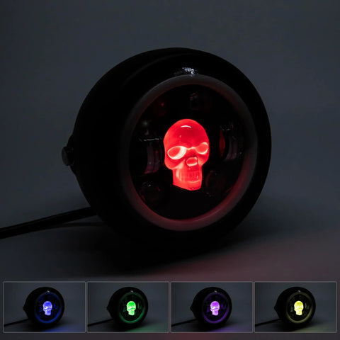 5.75 Inch Round LED Motorcycle Headlight With Mounting Brackets, Front Headlamp With DRL High Low Beam, glowing skull design