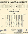 Diagram showing setup for Warm White 300 LED Curtain Lights For Bedroom And Window Backdrop Indoor Outdoor Fairy String Lights