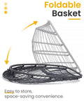 Foldable basket shown folded for compact storage, featuring a space-saving design with easy fold mechanism.