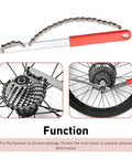 Universal Bike Freewheel Removal Tool Kit with heavy duty chain whip, red handle, on bike cassette and sprocket.