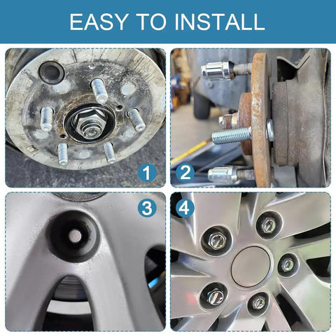 Chrome Wheel Lug Stud Nut Set M12x1.50 For Hondas Like Odyssey, Accord, Civic shown installed on a vehicle hub