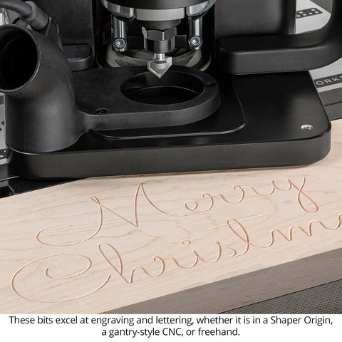 7 Piece 90 Degree V Groove Router Bit Set Featuring Premium Carbide Cutters In Quarter And Half Inch Shanks For Engraving Lettering Miter Joinery American Made Kit That Cuts Like Butter On Cnc Desktop Or Handheld Routers with engraving on wood.