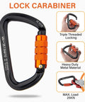 Lock carabiner detail from 8ft Galvanized Steel Wire Core Flipline Lanyard Kit For Arborist Climbing And Fall Protection