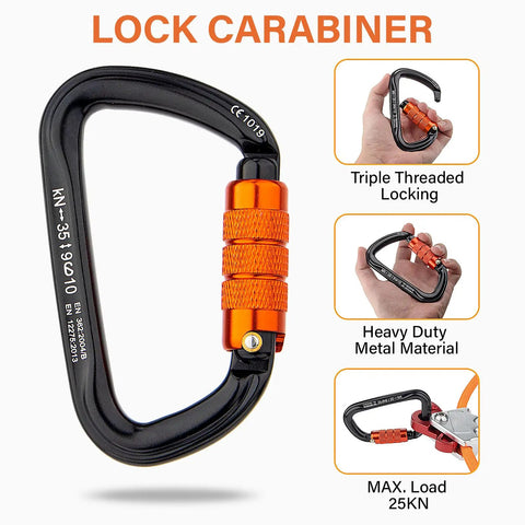 Lock carabiner detail from 8ft Galvanized Steel Wire Core Flipline Lanyard Kit For Arborist Climbing And Fall Protection