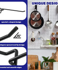 40 Pack 8 Inch Black Stainless Steel Pegboard Hooks Bulk Set for Slatwall and Pegboard Displays with L-shaped and 45-degree tip design.