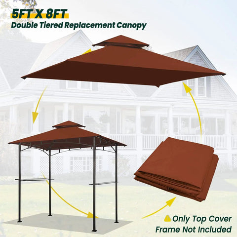 Grill Gazebo Replacement Canopy Roof For 5 Foot By 8 Foot Outdoor BBQ Gazebo Top Cover Burgundy With Durable Polyester Fabric Double Layer Shelter Fit For Model L GG001PST F.
