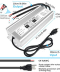 Rugged 400W IP67 Waterproof LED Driver Power Supply 90-140V AC To 24V DC 16.6A With 3-Prong Plug And 3.3 Ft Cable