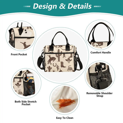 Western Cowboys Desert Insulated Lunch Bag For Men And Women All Day Chill On The Go Lunch Box Leakproof Tote Design Details
