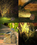 Solar Rock Lights For Garden Pathways Four Pack, 10 LED Waterproof Outdoor Yard Lights on grass and walkway, stone look